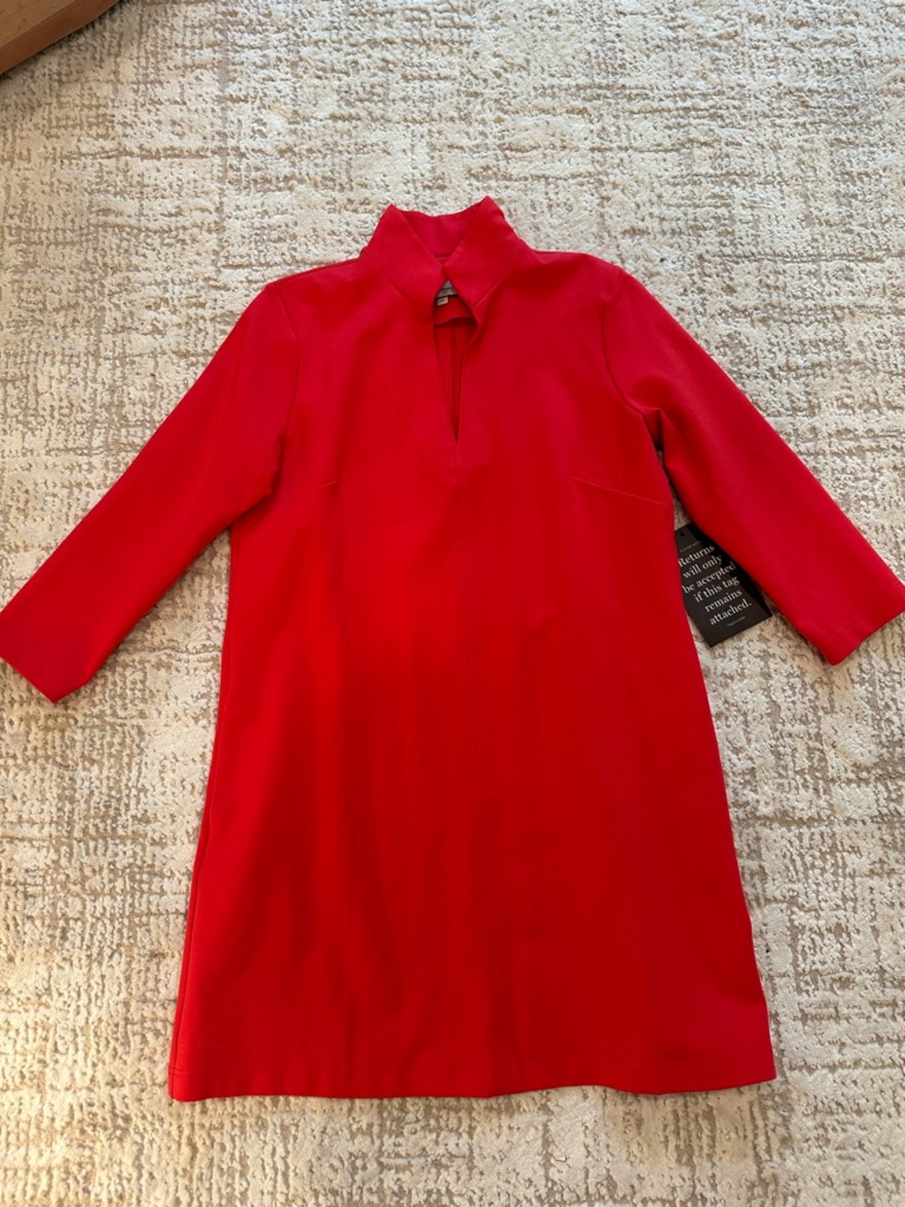 Tuckernuck Red Knit Shift Dress M 3/4 Sleeve Collared Pockets Stretch Preppy